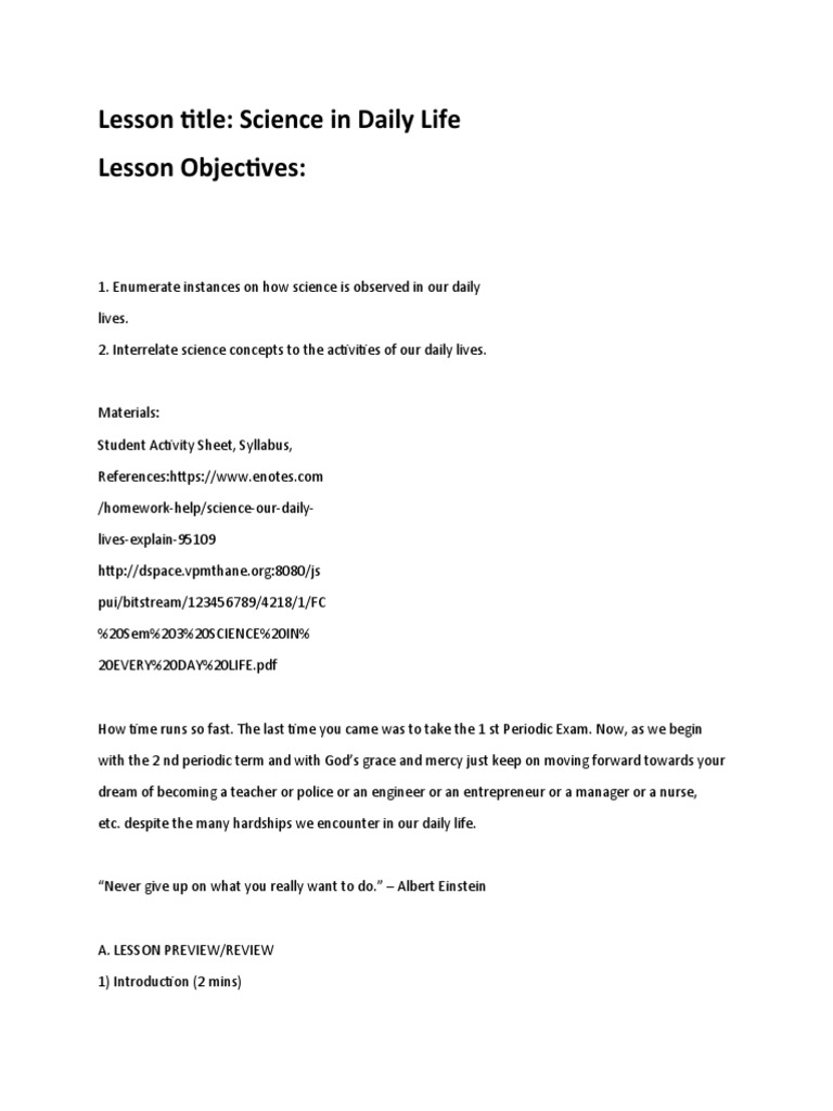 Science in Daily Life PDF Experiment Hypothesis