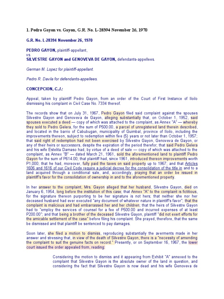 Pedro Gayon vs. Gayon, G.R. No. L28394 November 26, 1970 (FULL CASE