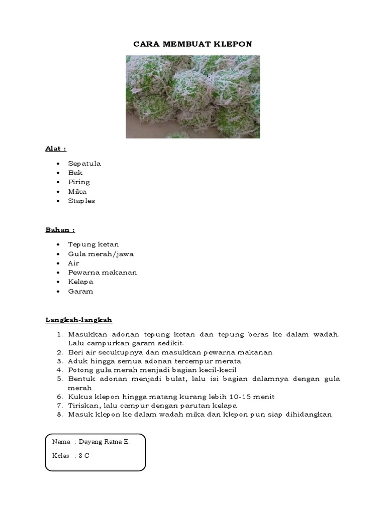 Cara Membuat Klepon | PDF | Memasak, Makanan, & Anggur