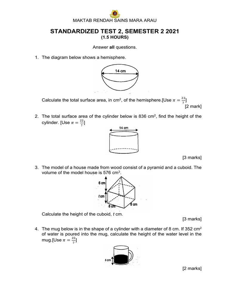 Standardized Math Test Questions 2021 | PDF | Cartesian Coordinate ...