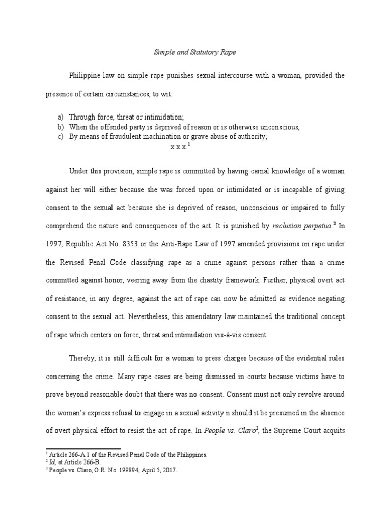 Simple and Statutory Rape PDF Rape Sex Crimes