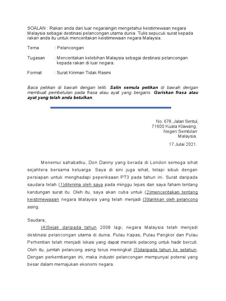 Q Karangan Surat Tidak Rasmi Pelancongan Kesalahan Tatabahasa Pdf