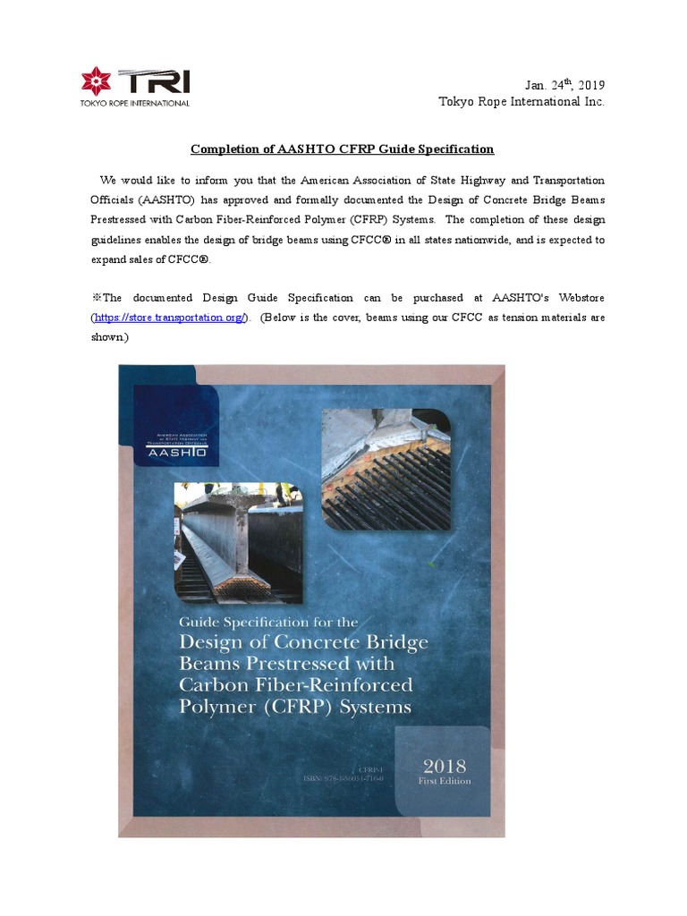Completion of AASHTO CFRP Guide Specification Jan. 24, 2019 Tokyo Rope International Inc PDF