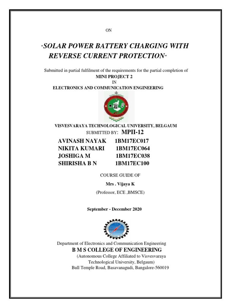 Solar Power Battery Charging With Reverse Current Protection PDF