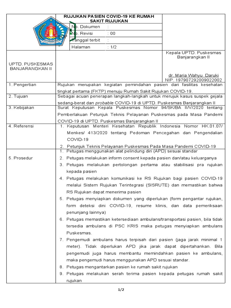 Prosedur Rujukan Pasien COVID-19 | PDF