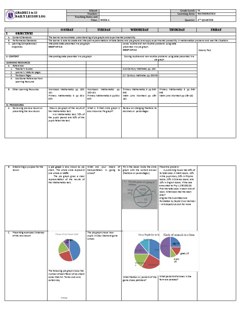 Weekly Maths Lesson: Pie Graphs | PDF | Mathematics | Learning
