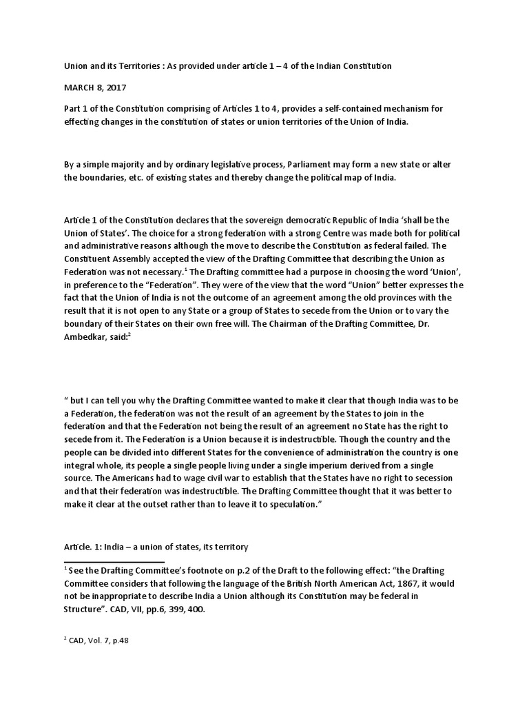 Union and Its Territories Footnotes1 PDF Constitutional Law