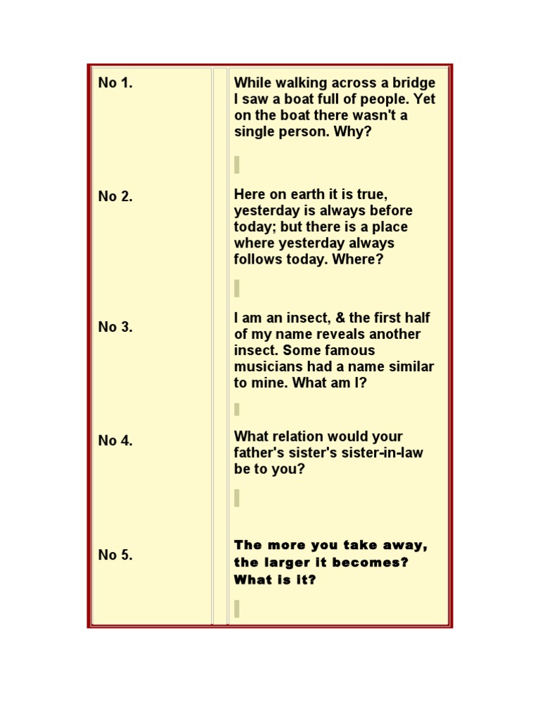 Riddles (Questions) | PDF | Language Arts & Discipline