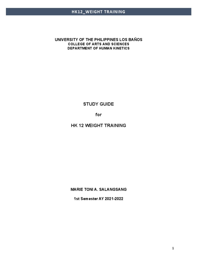 HK12 Weight Training Study Guide Assignment Guide 1S21 22 PDF