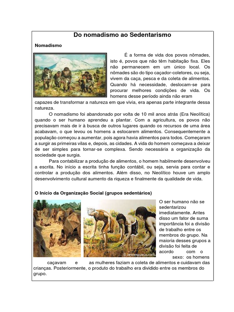 Do Nomadismo ao Sedentarismo: História e Atividades | PDF | Nômade | Humano