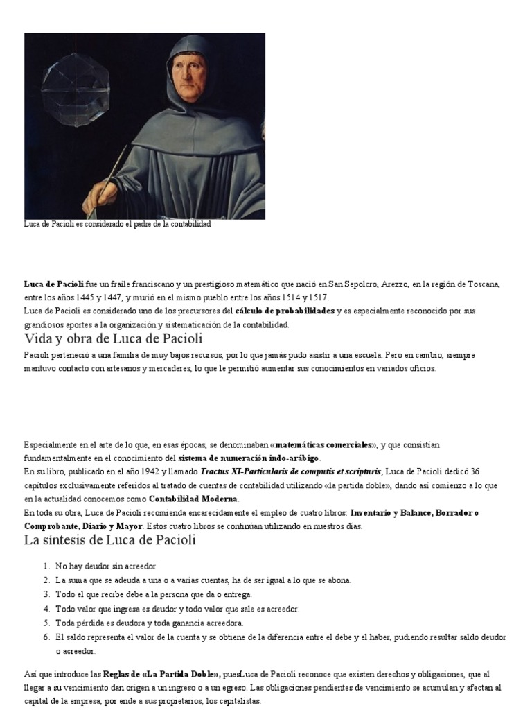 Luca de Pacioli Es Considerado El Padre de La Contabilidad | PDF