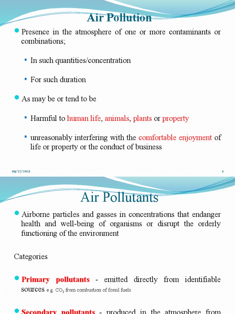 Air Pollution: Human Life Animals Plants Property Comfortable Enjoyment ...