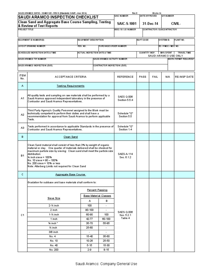 SAIC-S-1001 Rev 8 (Final) Clean Sand and Aggregate Base Course Sampling ...