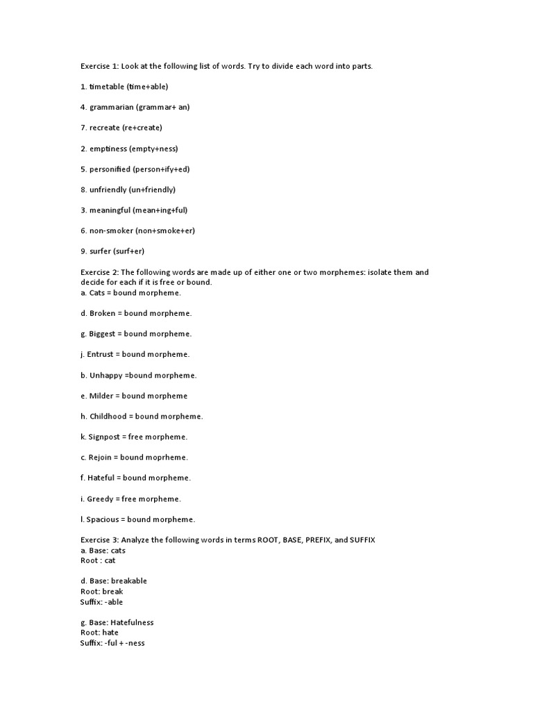 Morphosyntax Exercises and Analysis | PDF
