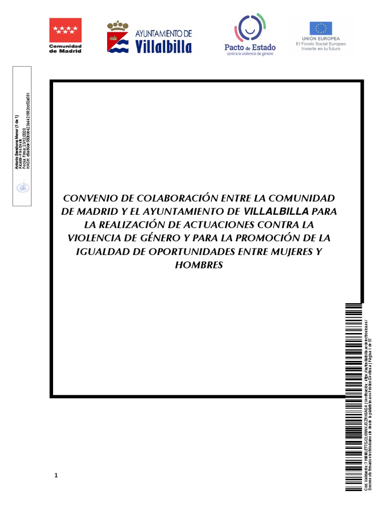 Convenio Actuaciones Contra La Violencia de Género y Promocion de La ...