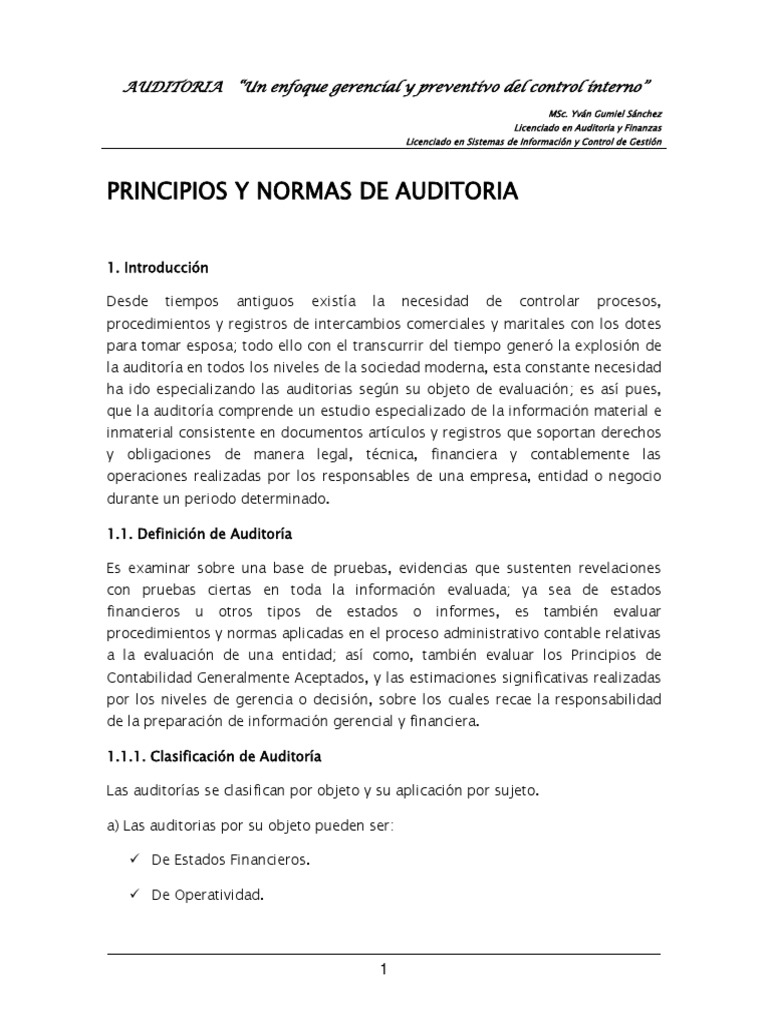 Material Docente Principios De Auditoria Pdf Auditoría Contralor