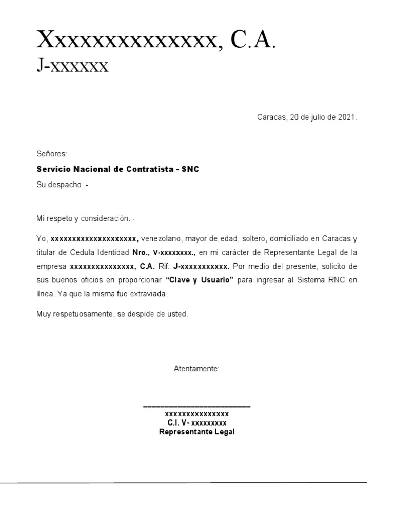 Carta Solicitud RNC | PDF