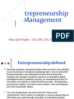 Entrepreneurship Management: Nina Zyril Nadal - Lim CPA, CIA, CFE, CISA