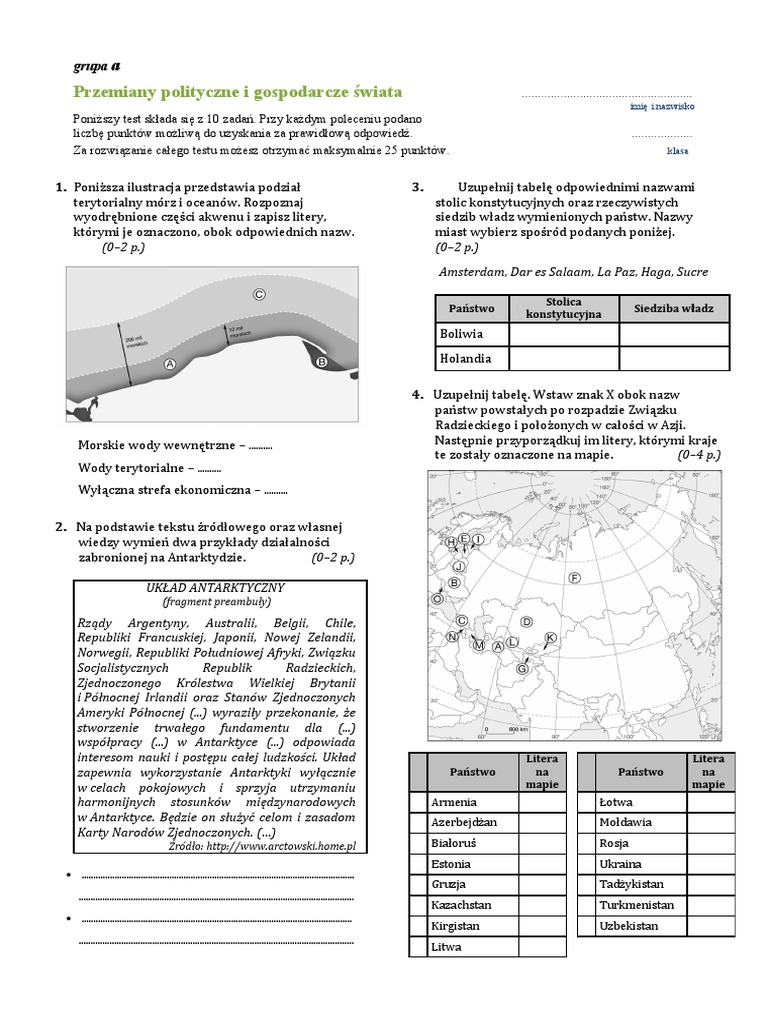 Zmiany Na Mapie Politycznej świata Sprawdzian Pdf