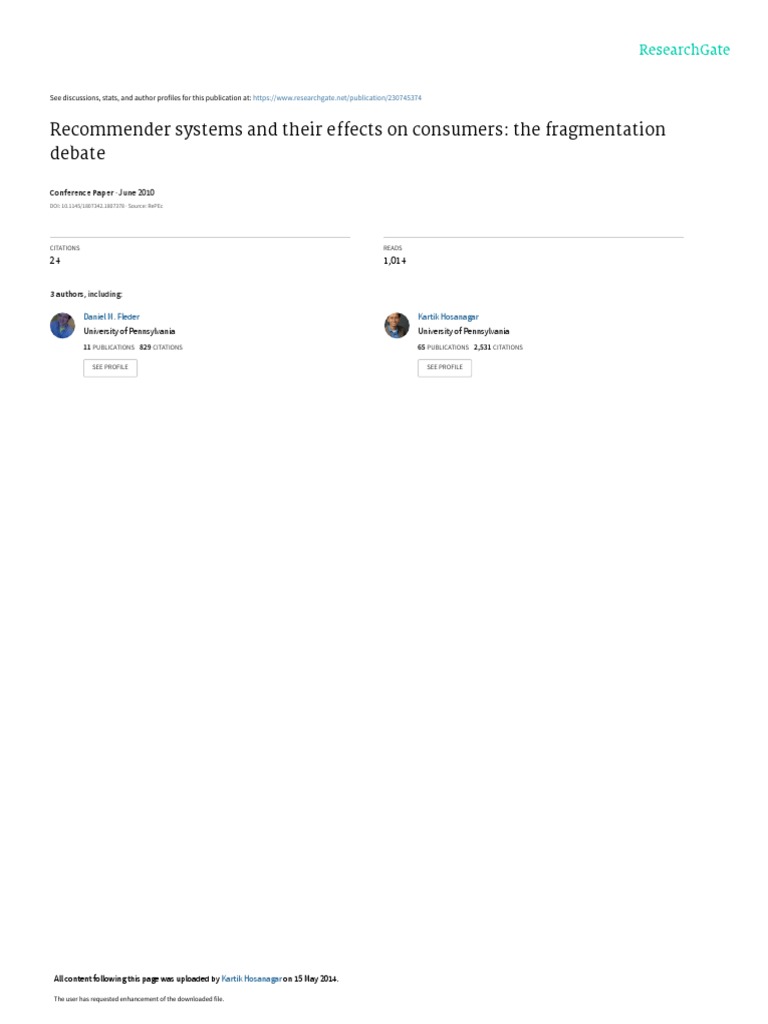 Recommender Systems' Impact on Consumers | PDF | I Tunes | Cluster Analysis