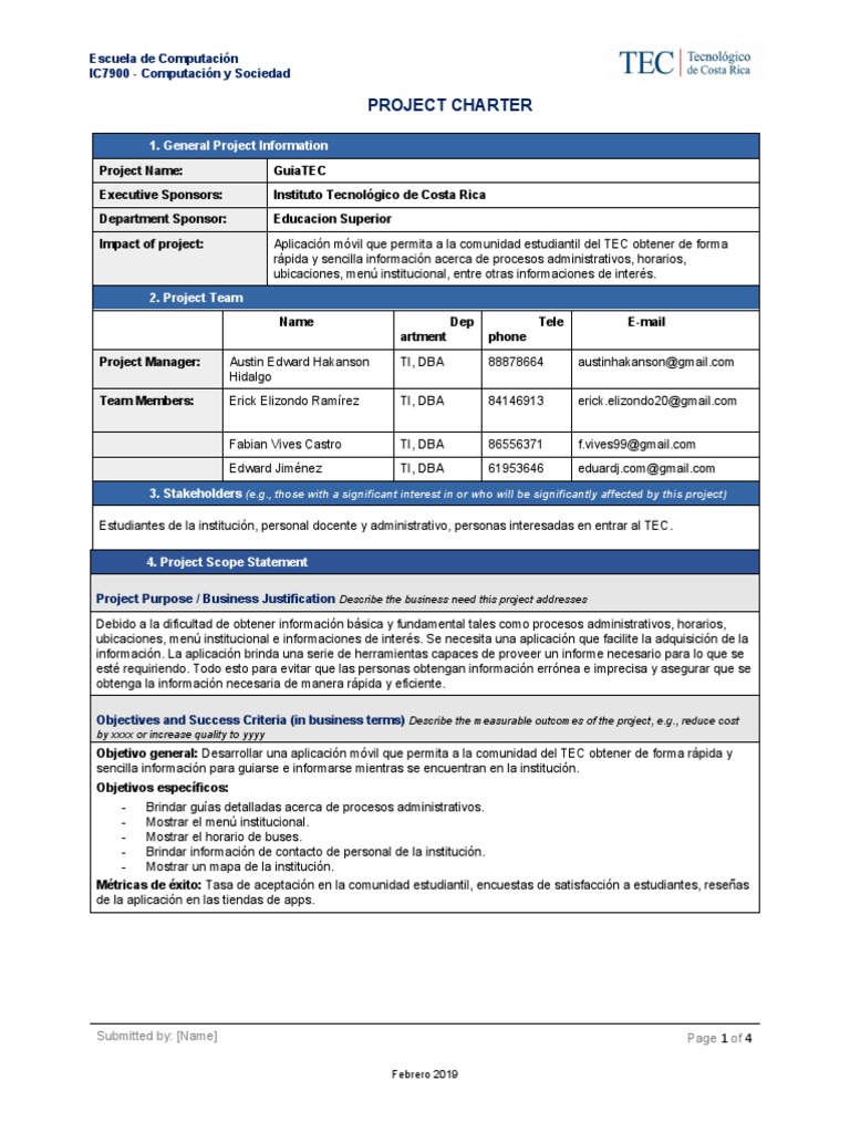 Project Charter | PDF | Software de la aplicacion | Aplicación movil