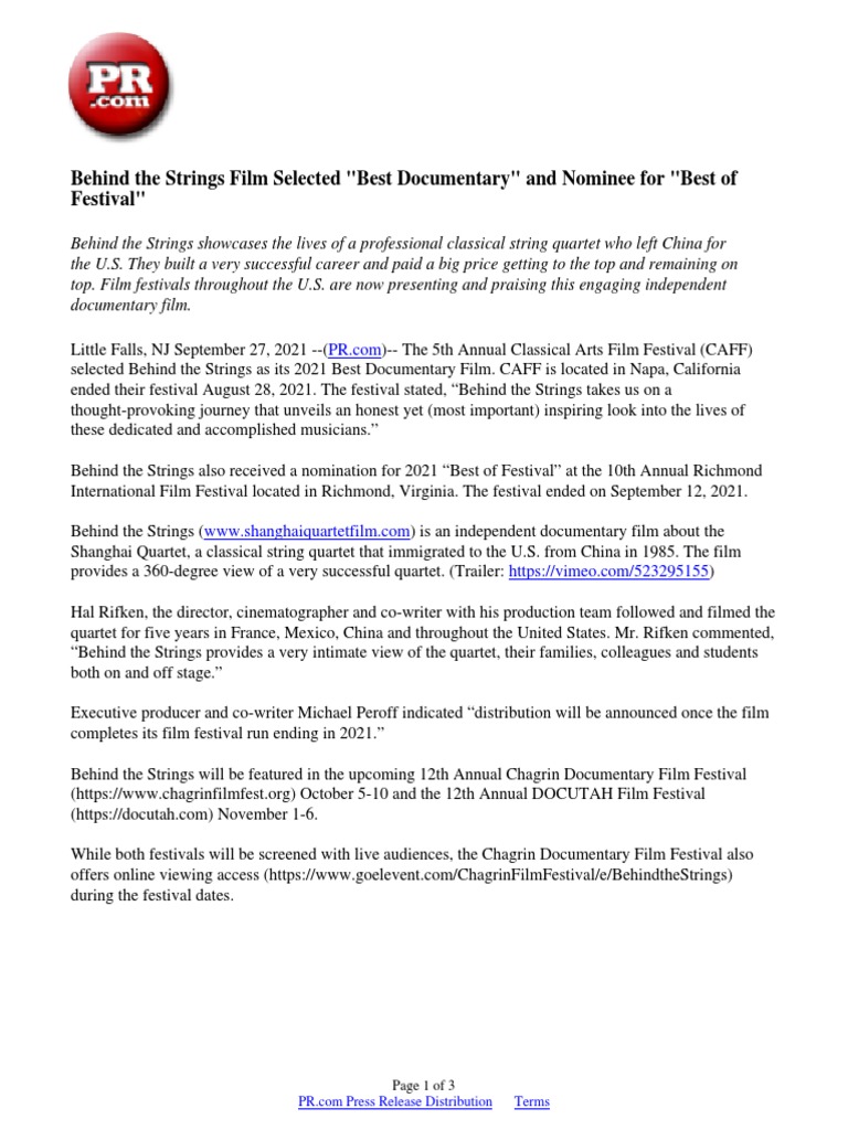 Behind The Strings Film Selected 
