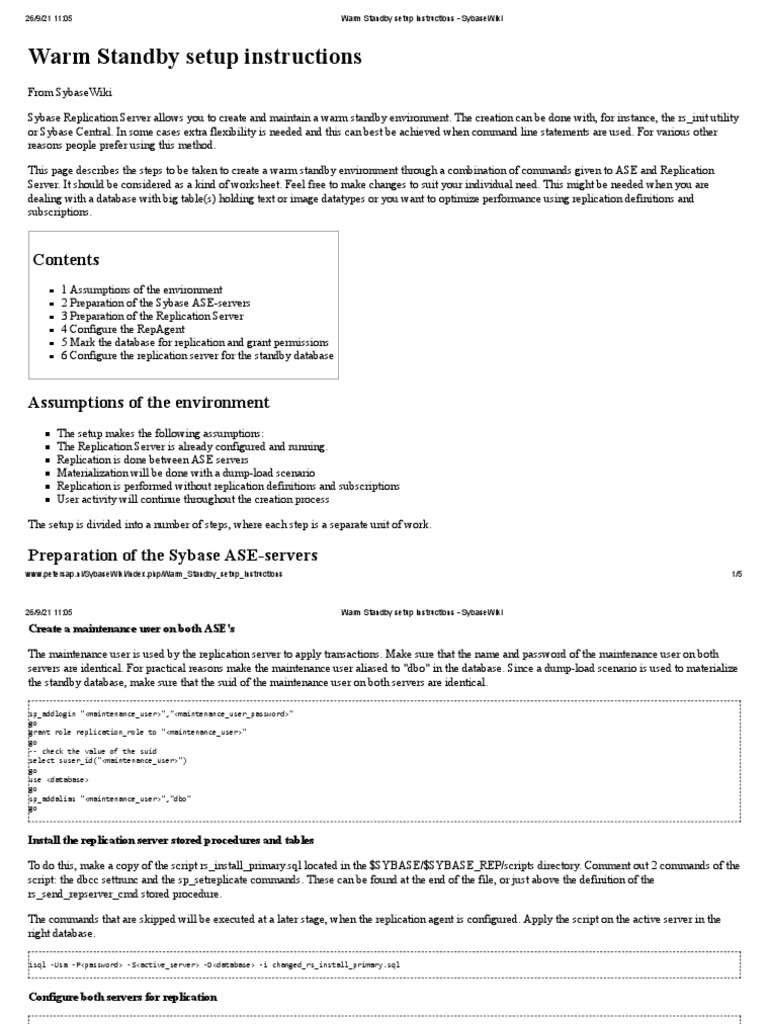Warm Standby Setup for Sybase | PDF | Replication (Computing ...