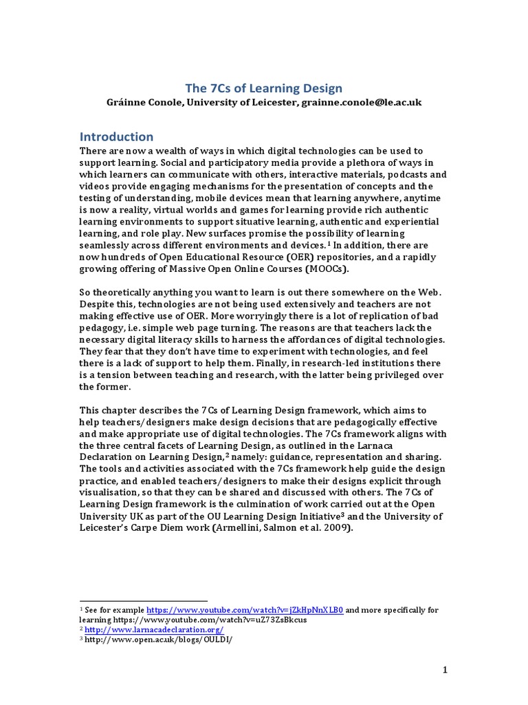 7Cs Framework for Learning Design | PDF | Learning | Pedagogy