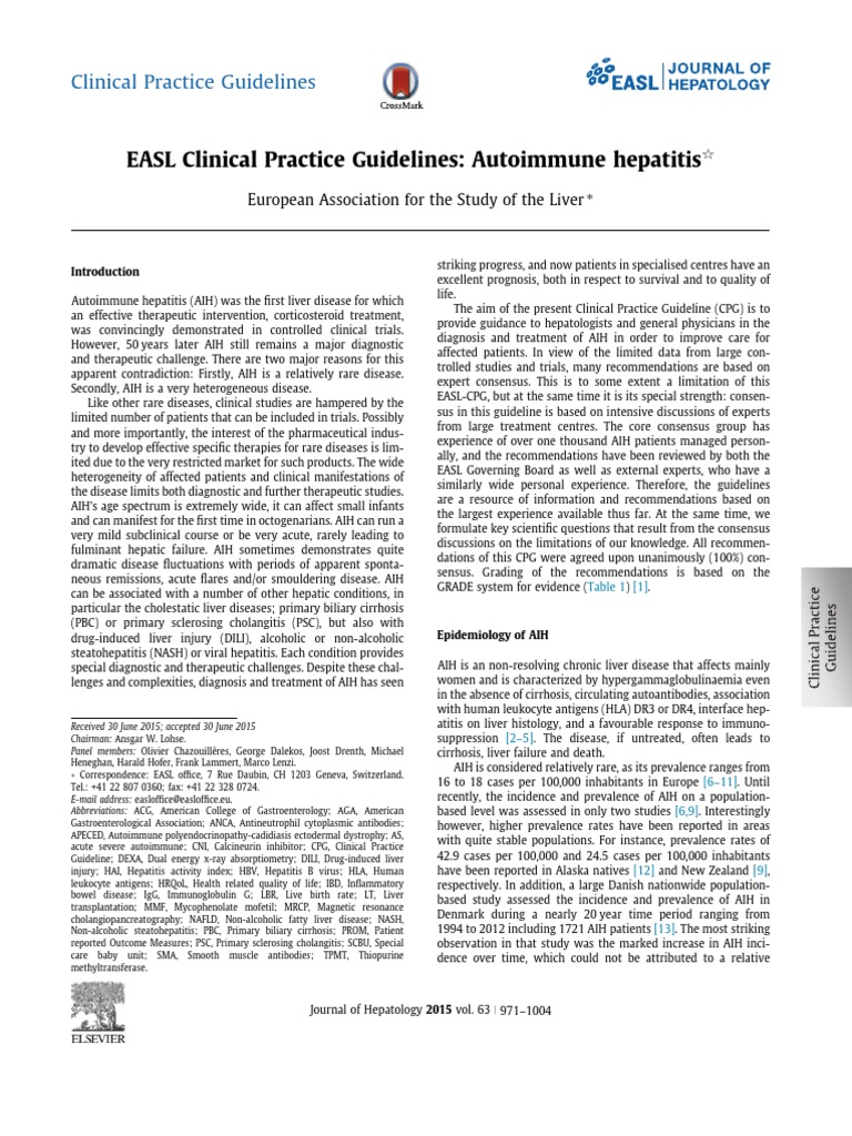 EASL Clinical Practice Guidelines Autoimmune Hepatitis PDF