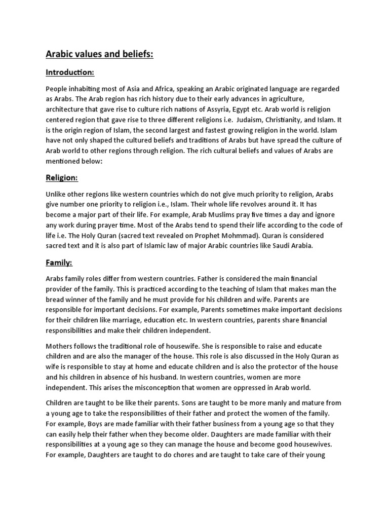 Understanding Arab Cultural Values | PDF | Arabs | Housewife