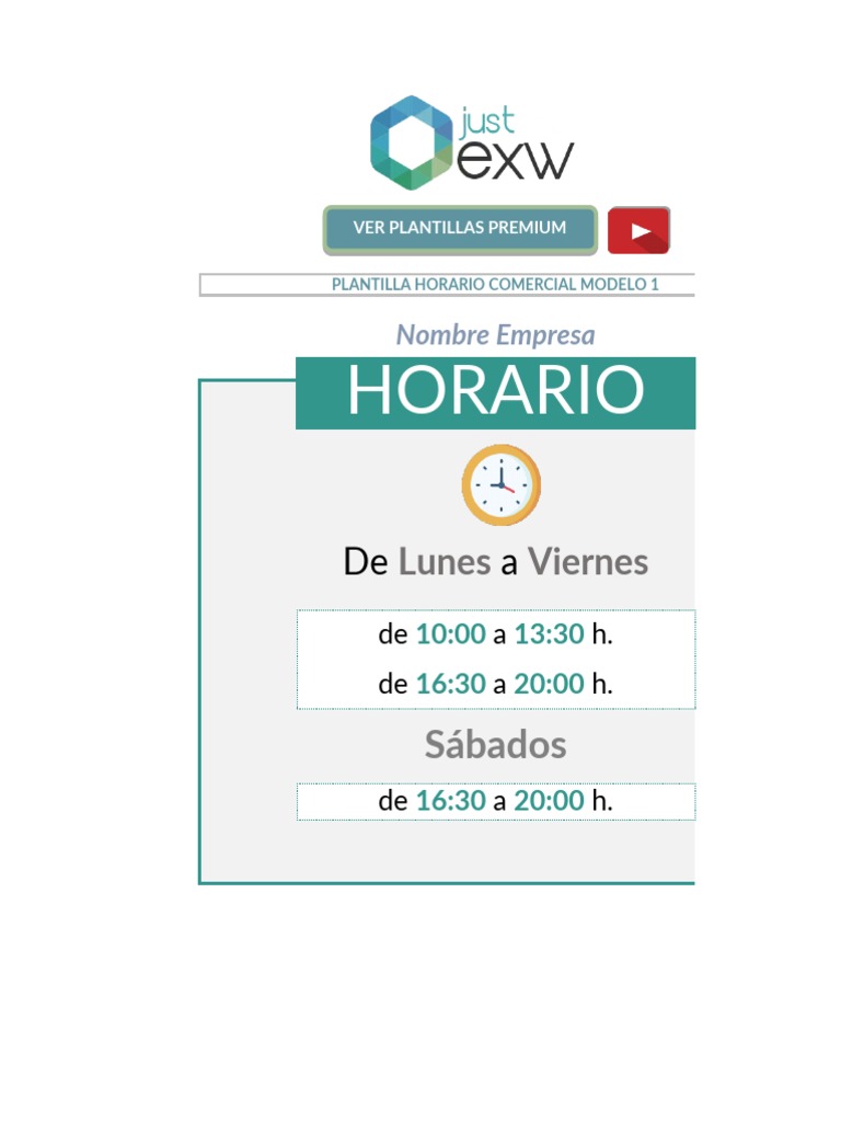 Plantilla Excel Modelo de Horario Comercial | PDF