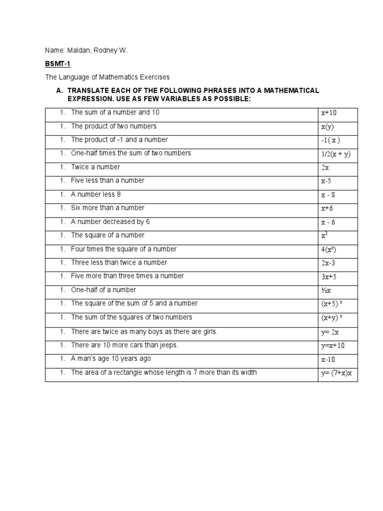 Translating Mathematical Expressions | PDF | Numbers | Real Number