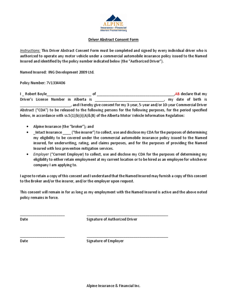 Commercial Driver Abstract Consent Form PDF