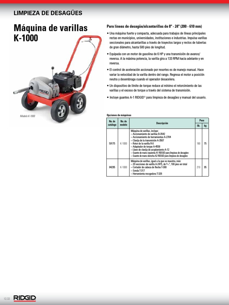 Ridgid K-1000 | PDF | Transmisión (Mecánica) | Bienes manufacturados