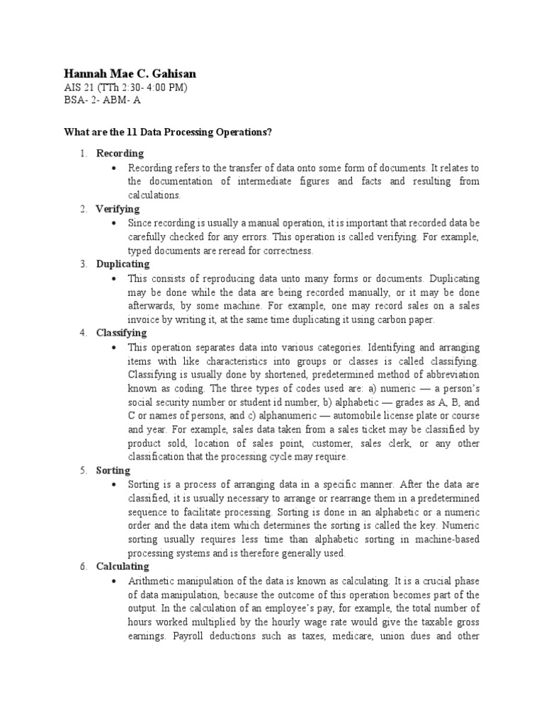 11 Essential Data Processing Operations | PDF | Computer Data Storage ...