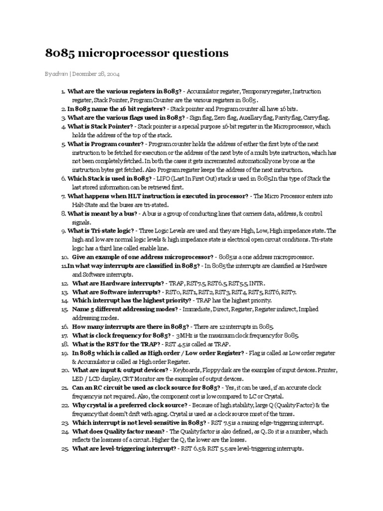 8085 Microprocessor Questions: by Admin - December 28, 2004 | Download ...