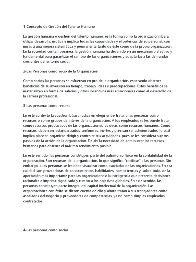 Introducción a la Gestión del Talento Humano | PDF | Gestión de ...