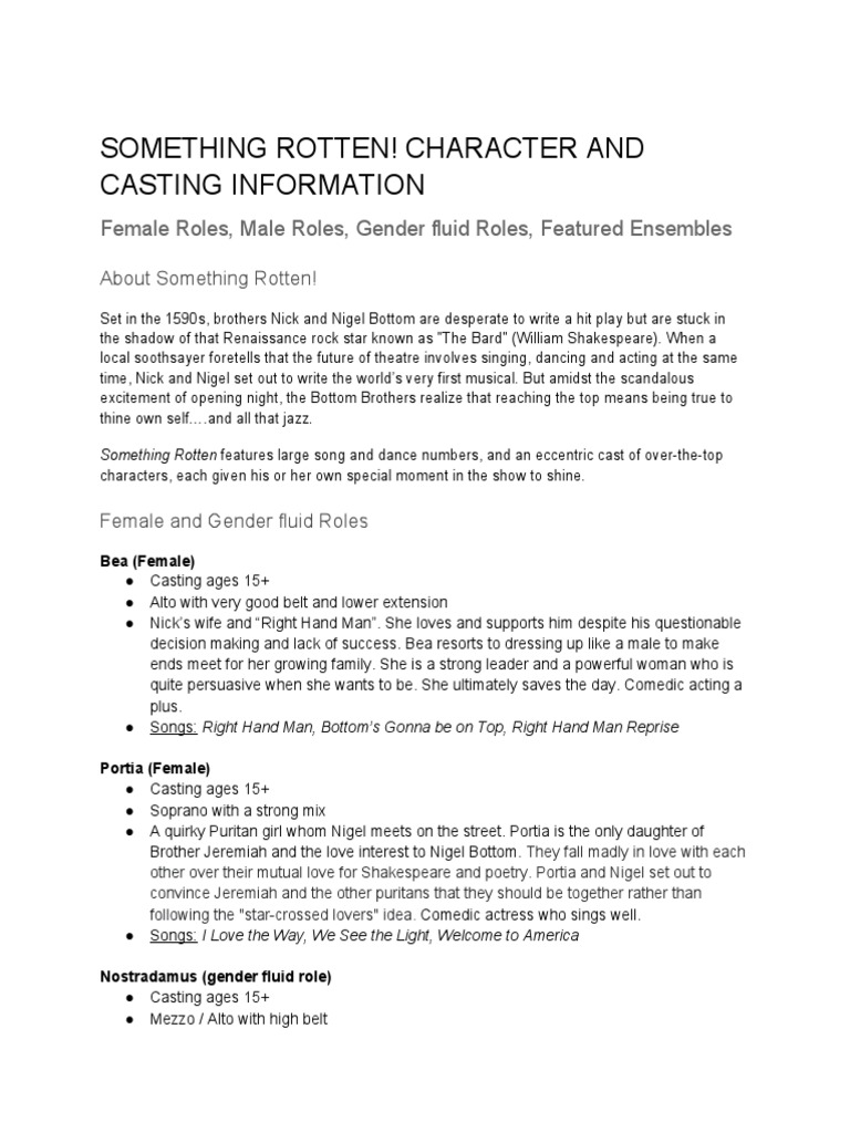 Character and Cast Information For Tap Dancing Eggs, The Musical PDF Performing Arts Vocal