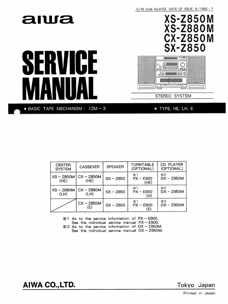 Aiwa - Xs z850m, z880m, CX z850m, SX z850 | PDF