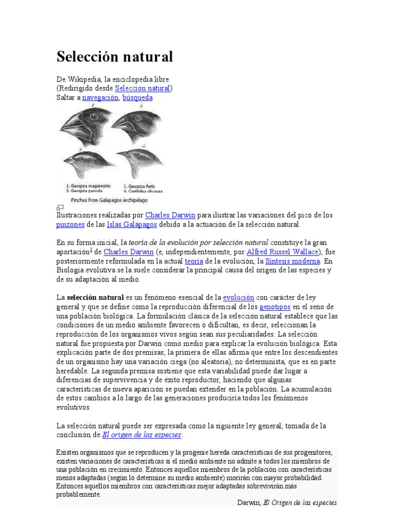 Teoría de la Selección Natural de Darwin | PDF | Seleccion natural ...