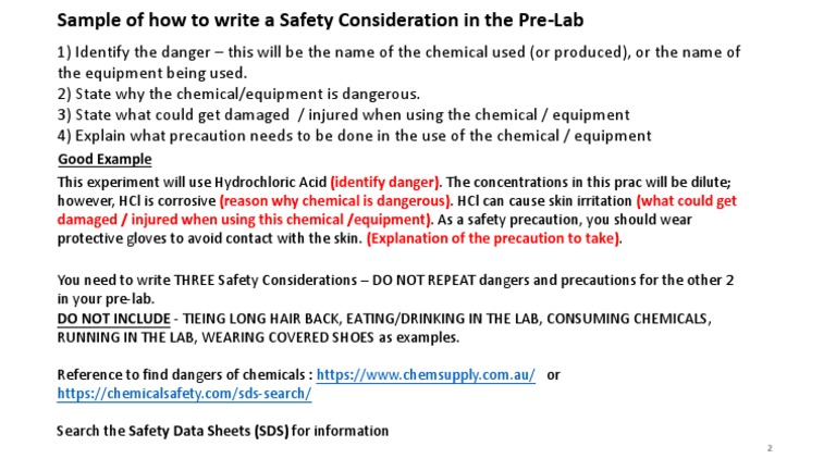 02 Sample of How To Write A Safety Consideration in The Pre Lab | PDF ...