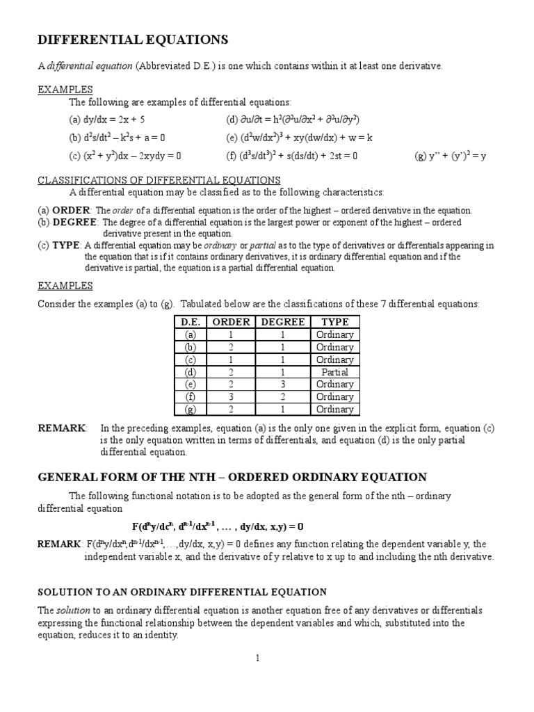 Differential Equations Ordinary Differential Equation Equations