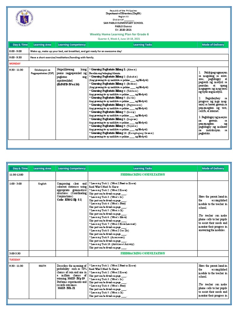 Grade 6 All Subjects WHLP q4 w4 | PDF
