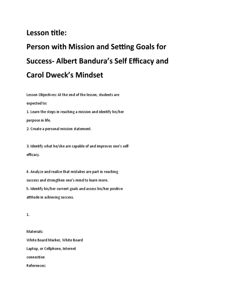 Person With Mission and Setting Goals For | PDF | Self Efficacy | Goal