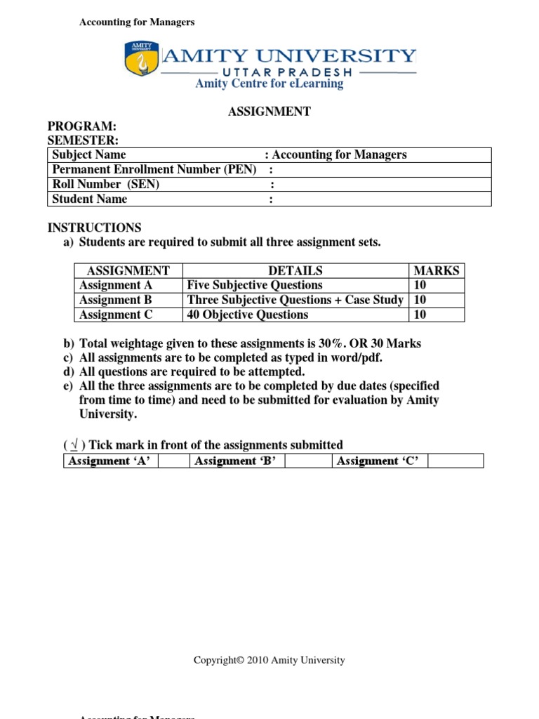 Accounting for managers assignment