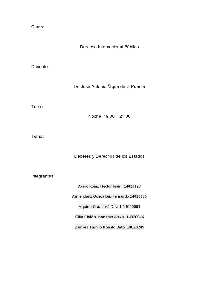 Deberes y Derechos de los Estados | PDF | Gobierno | Ciencias Políticas