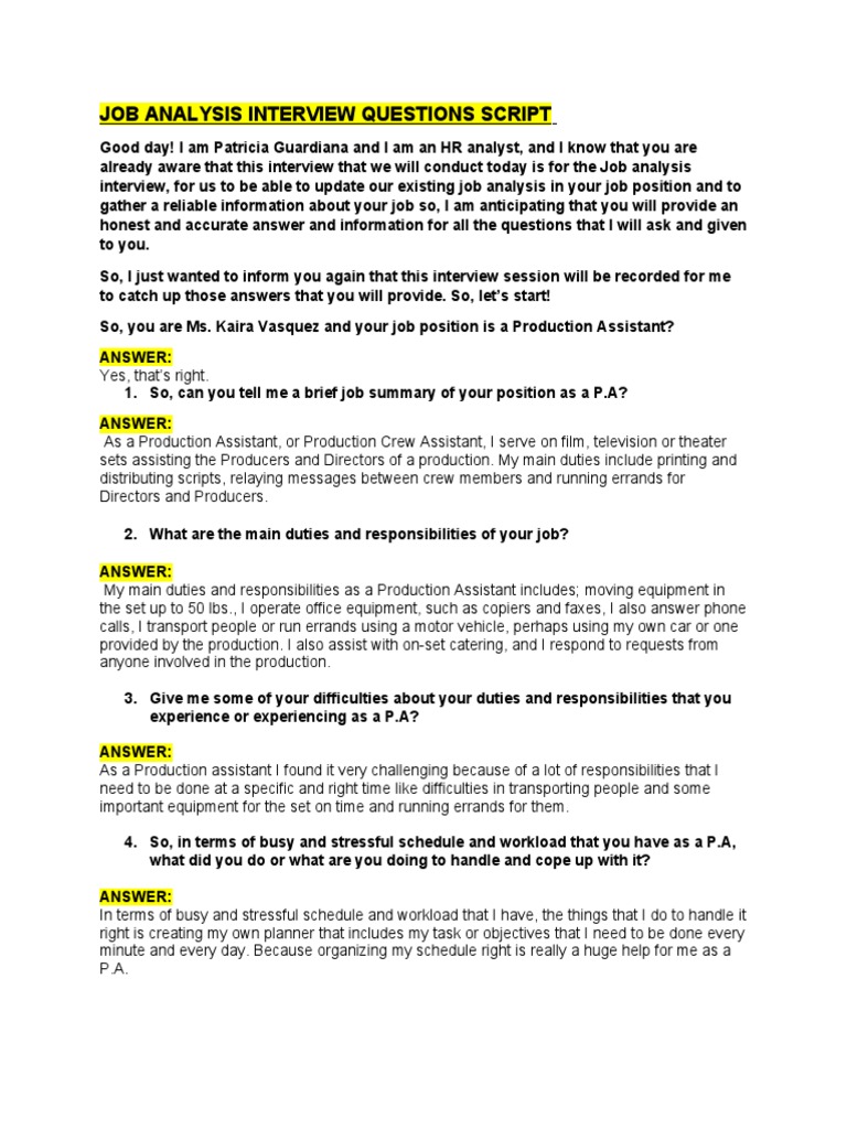Job Analysis Interview Script | PDF | Communication