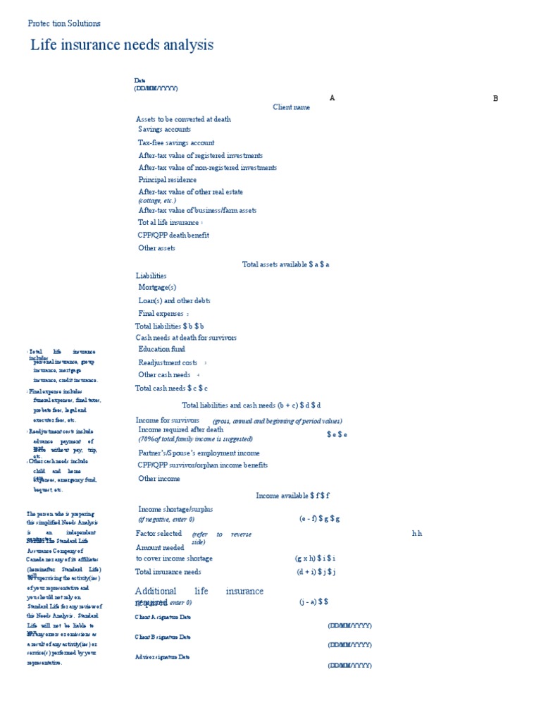 Life Insurance Needs Analysis Worksheet | PDF | Insurance | Expense
