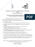 UKMT European 'Kangaroo' Mathematical Challenge