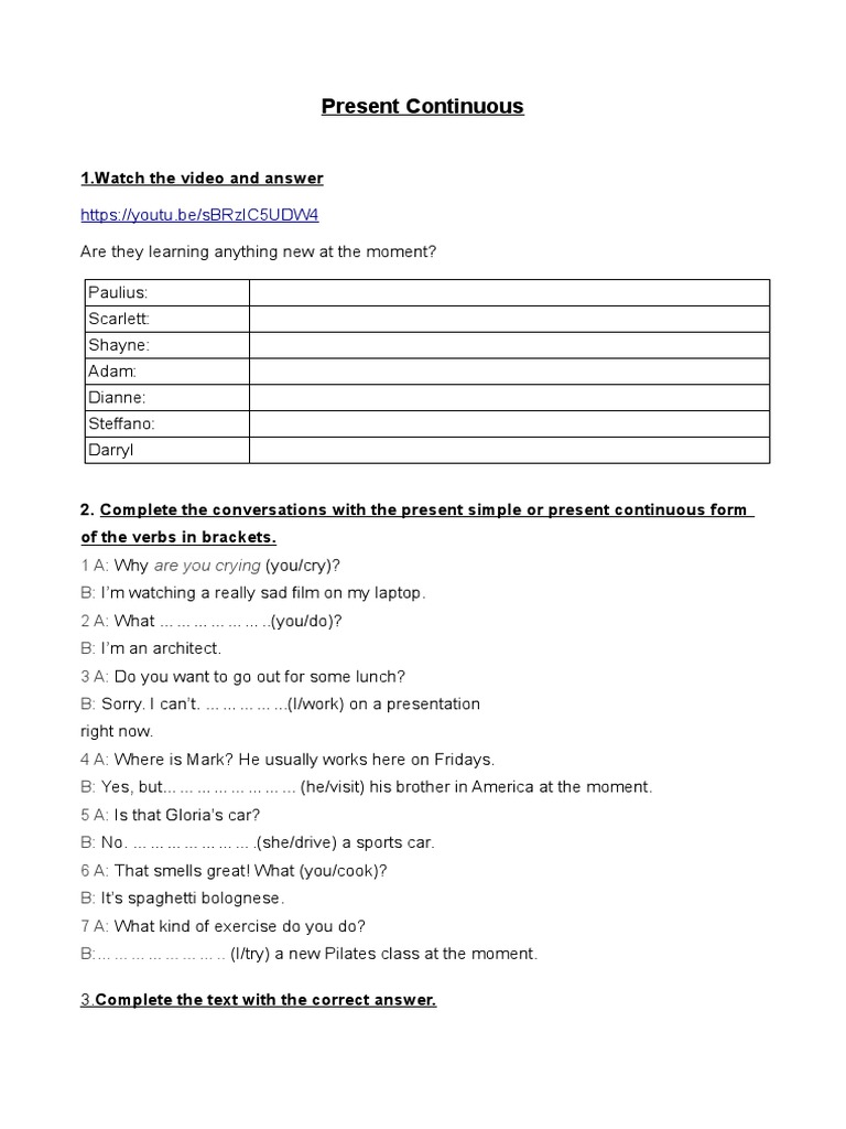 Present Continuous Exercises for Beginners | PDF